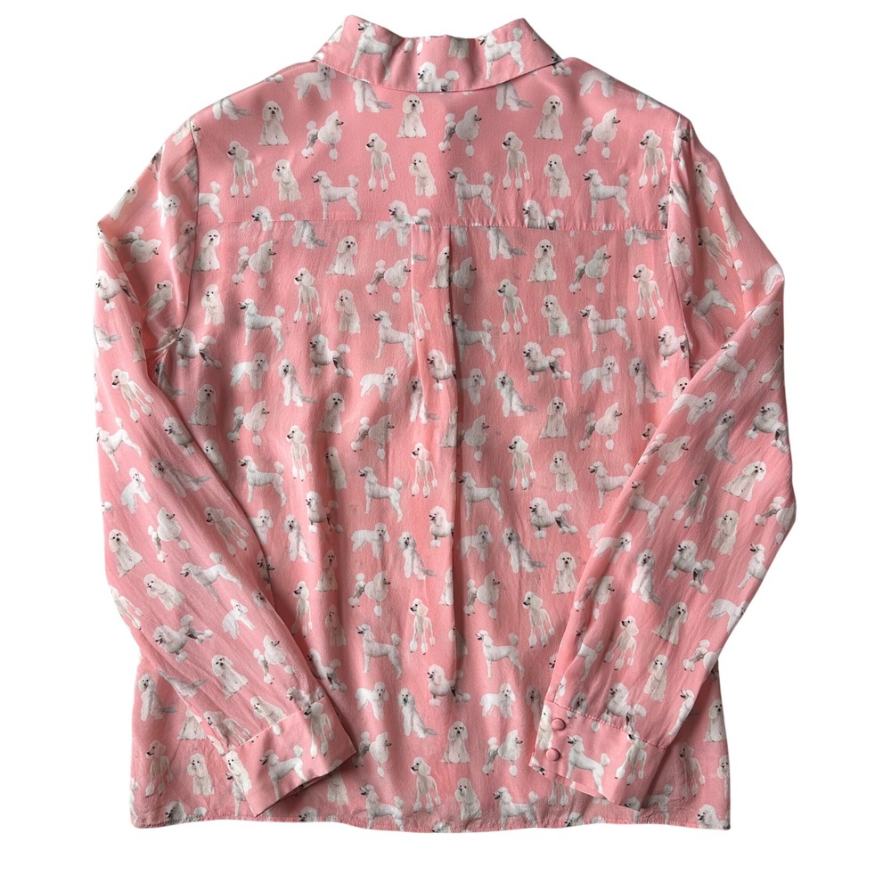 Alice + Olivia Willa Pink Poodle Dog Print Silk Blouse Shirt M Medium - Picture 3 of 10